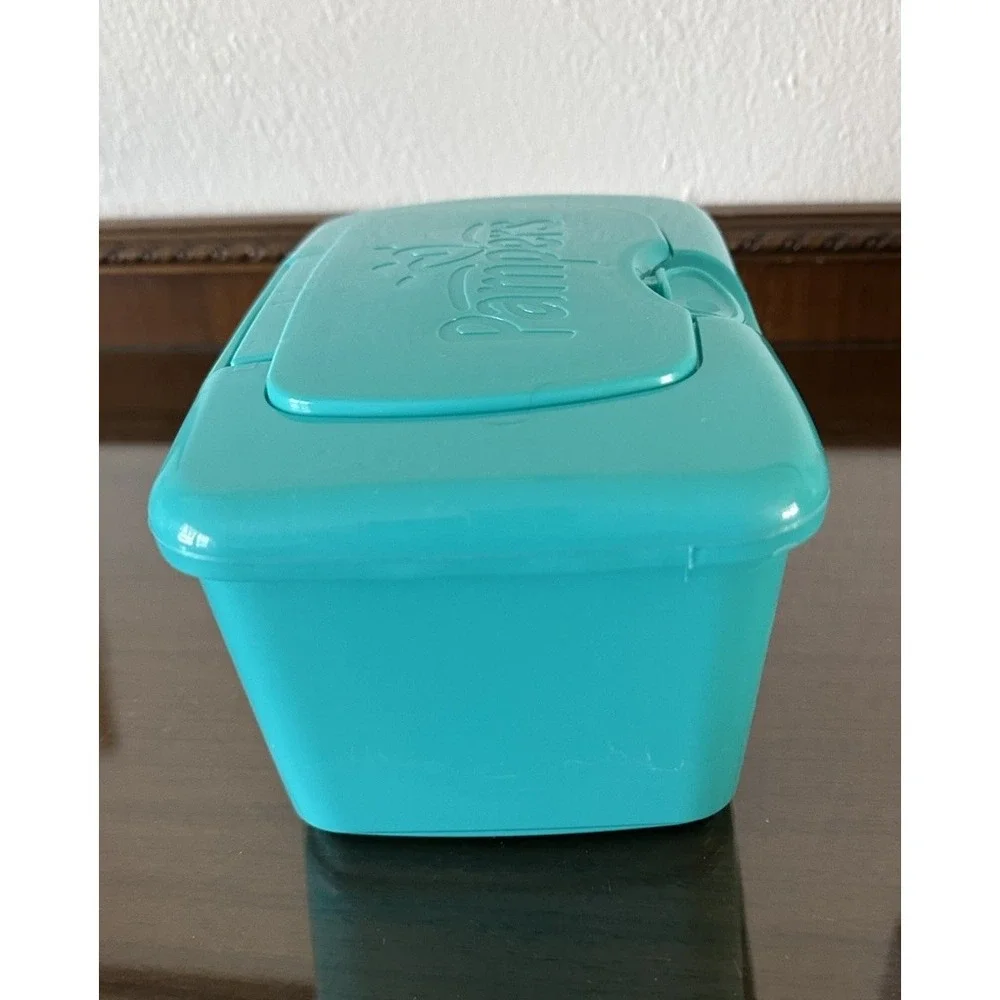 HTF Sensitive Pampers Baby Wipes Green Container Reusable Holder‎ Tub EMPTY